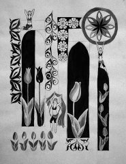 Из серии &laquo;Orientalglam&raquo;. Три пери с тюльпанами. 2012. Бумага, тушь. 60х42